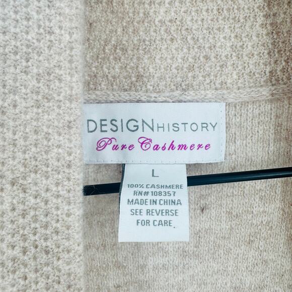Design History Pure Cashmere Open Front Cardigan Sweater Beige Size L Elevated - Picture 3 of 7